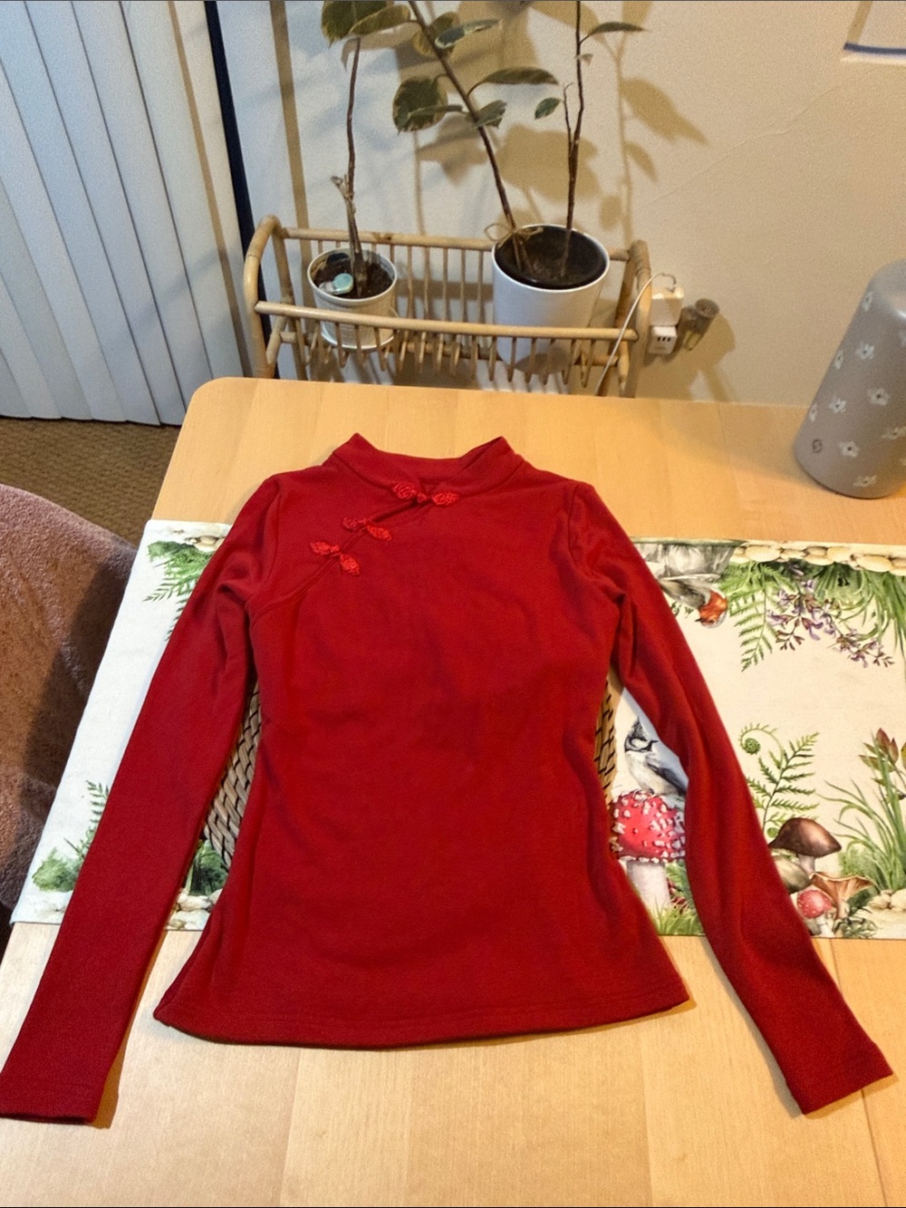 OGL Red Mandarin-Collar Long Sleeve Top in size small - Picture 3 of 4